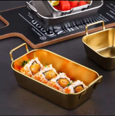 تابه/مزه خوری مستطیل دسته دار استیل طلایی و نقره ای 304 کد737